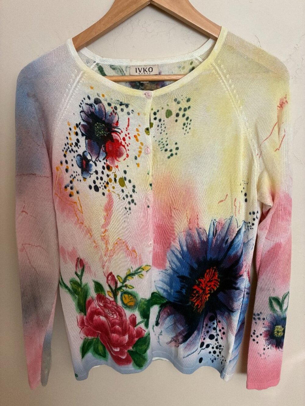 IVKO Floral Watercolor Knit Cardigan Sweater Multicolor European Size 40/42 US L